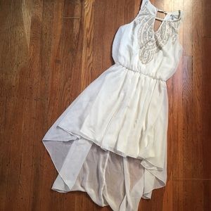 High low white beaded dress